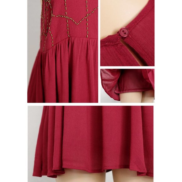 NEW Beaded Apron Neckline Trapeze Boho Mini Dress - Picture 6 of 8